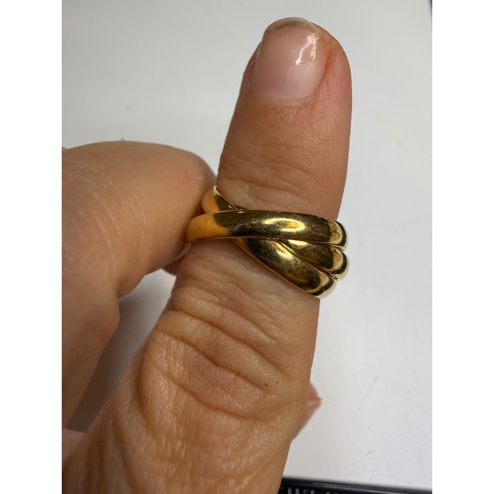 Gold Interlocking Rolling Ring Triple Band Size 6.25 Polished Statement Jewelry